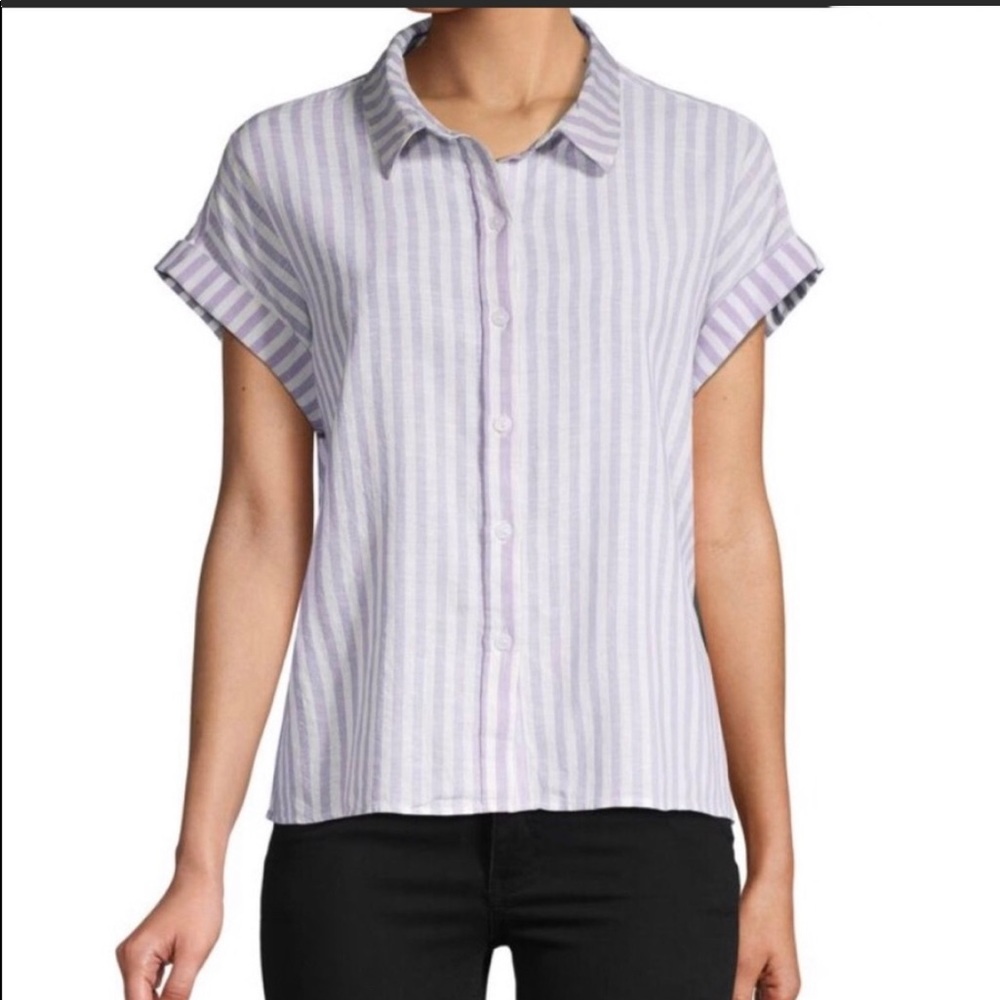 Sanctuary Purple and White Striped Button Down Shirt